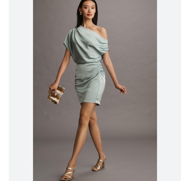 Brand New MISHA OFF-THE-SHOULDER SLIM RUCHED MINI DRESS - Picture 1 of 16